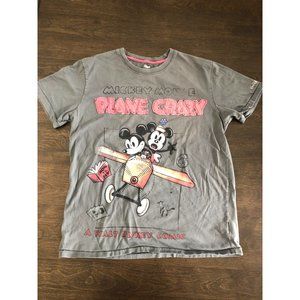 Walt Disney Studios Plane Crazy Mickey Minnie Mouse T-Shirt Top Gray Medium Vint
